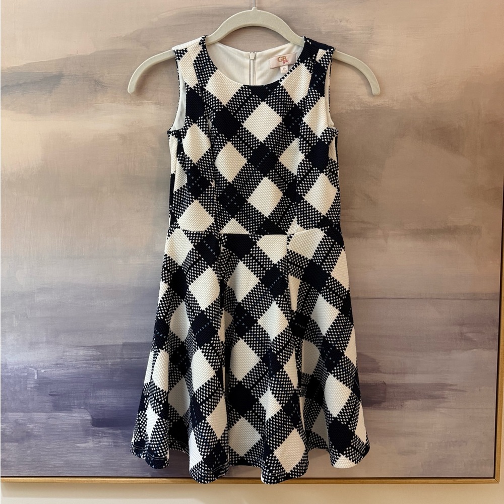 Girls Navy Blue and White Checkered Kids A Line‎ Dress
